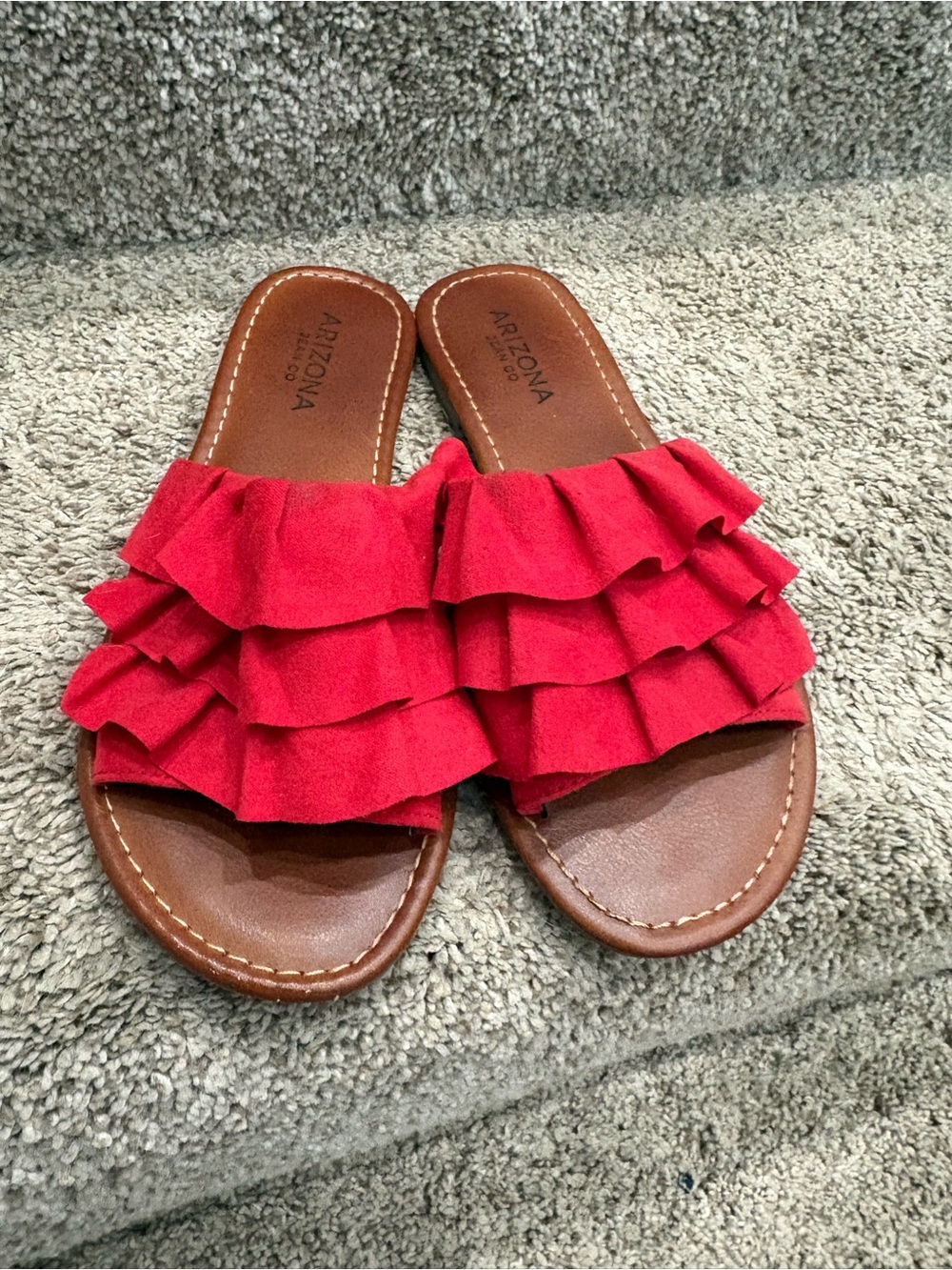 Arizona Jean Company Red Ruffle Slide Sandals for Women
